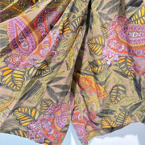 Vintage Sunny LeighFloral silk Paisley A-Line skort in Olivewith  Orange Accents - Picture 6 of 8